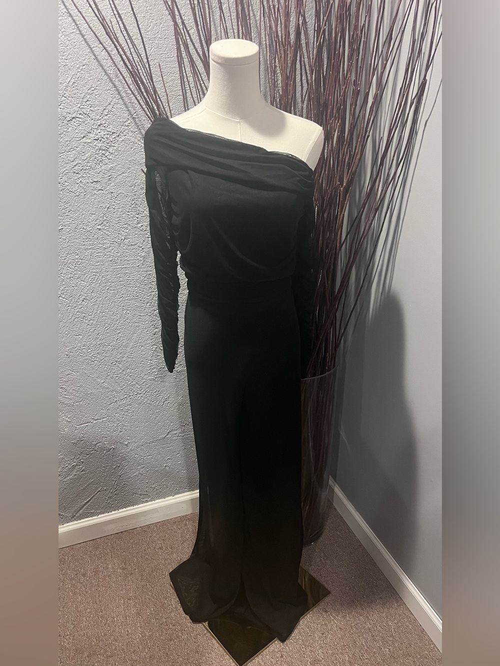 🌺VENUS BLACK OFF THE SHOULDER SHEER SLEEVE WIDE LEG JUMPSUIT SIZE LARGE🌺